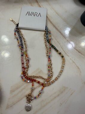 Multicolor Beaded Layered Necklace with Gold Chain